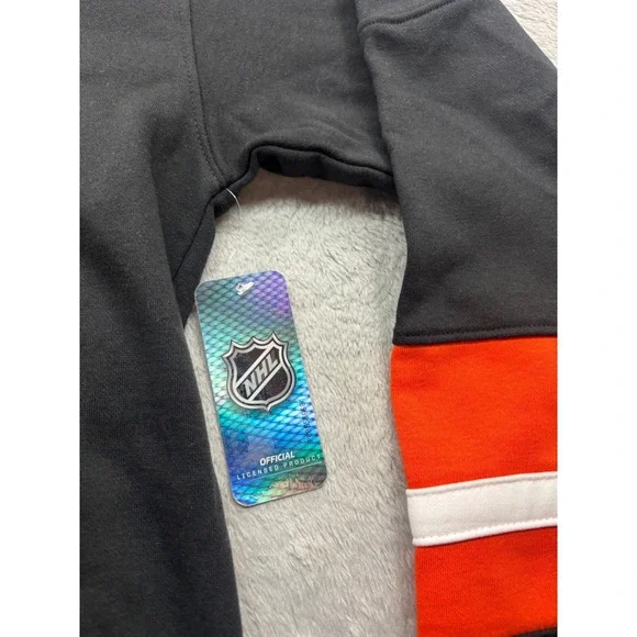 NHL Anaheim Ducks Mens Lace Up Hoodie Black Orange Graphic Sweatshirt Medium NEW - Picture 4 of 5